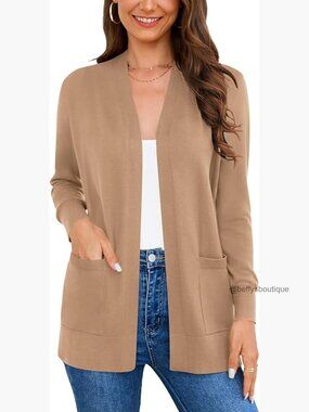Soft Knit V-Neck Cardigan with Large Pockets, Size Small